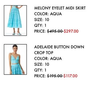 Alice and Olivia Melony Smocked Shirred Skirt + Matching Top, Aqua